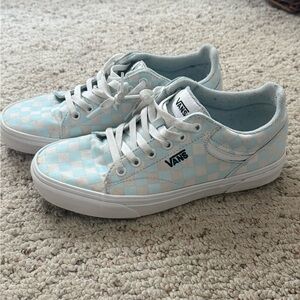Vans Seldan Light Blue and White Checkerboard Low-Top Sneakers